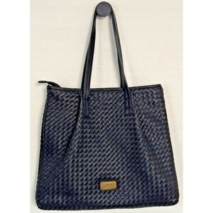 Hayden by Hayden Harnett Shoulder Bag Black Woven Vegan‎ Leather Tote Shopping